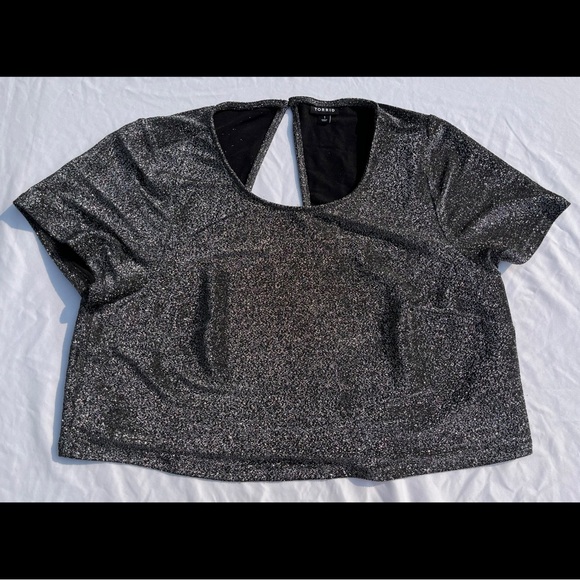 Black & Silver Glitter Crop Top & Wide Leg Pant Set - Picture 6 of 17